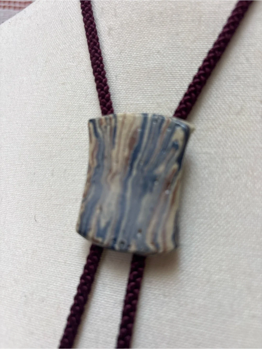 Vintage Ceramic Slide Tassel Necklace Boho Cord Necklace - Picture 2 of 8